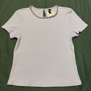 H&M Light Blue Short Sleeve Top with Embellished Neckline